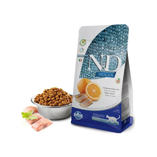 ND Tahılsız Ringa Balığı ve Portakallı Yetişkin Kedi Maması 1.5 Kg